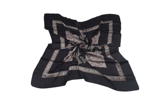 Ajrakh Modal Silk Natural Dye Three Colour Print ( 3 Kam ) Hand Block Print Scarf  - 1.1 Mtr Length   -  SKU : AI11302G
