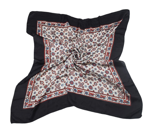 Ajrakh Modal Silk Natural Dye Three Colour Print ( 3 Kam ) Hand Block Print Scarf  - 1.1 Mtr Length   -  SKU : AI11302C