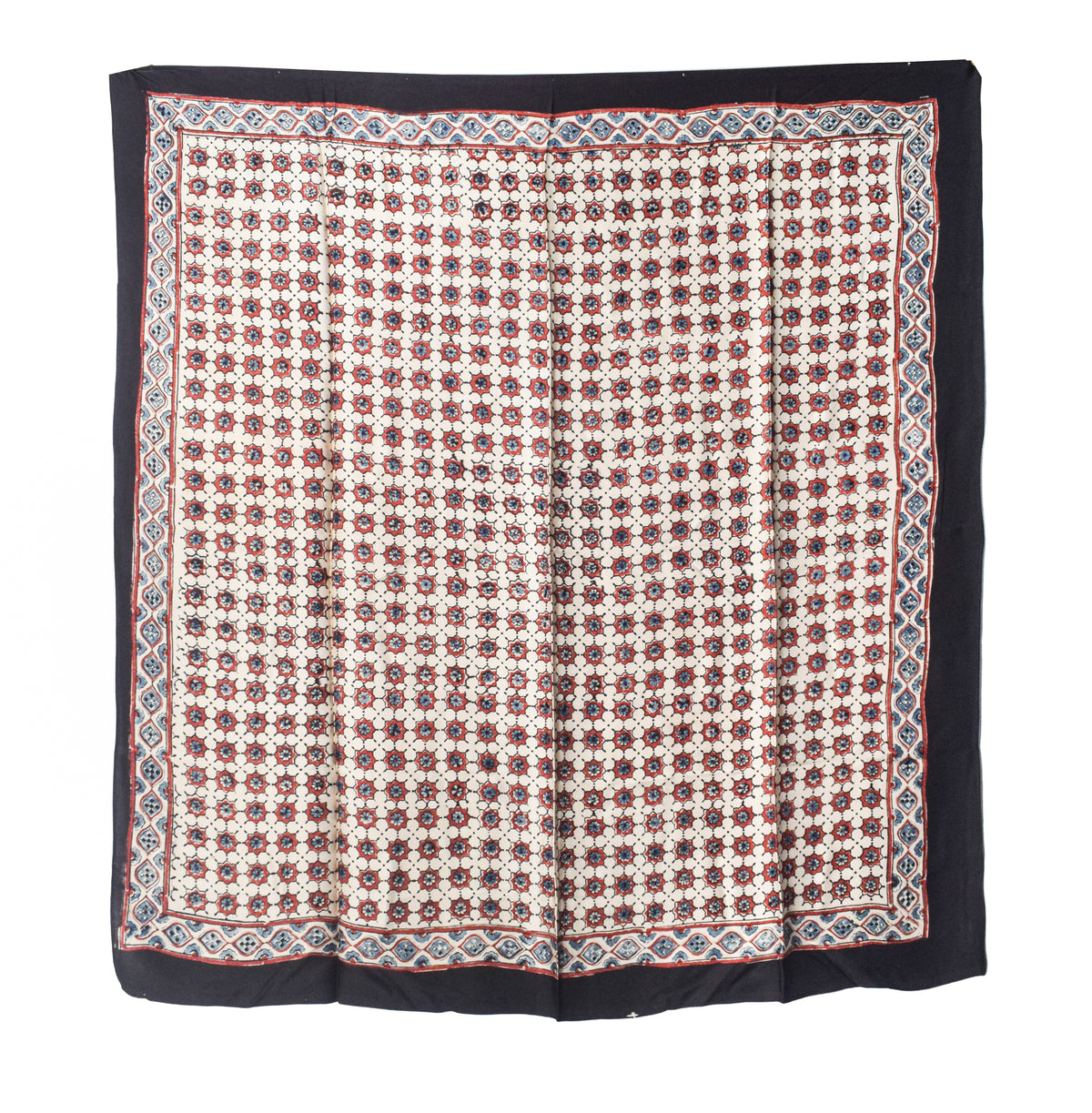 Ajrakh Modal Silk Natural Dye Three Colour Print | 3 Kam | Hand Block Print Scarf  - 1.1 Mtr Length   -  SKU : ID12A01D