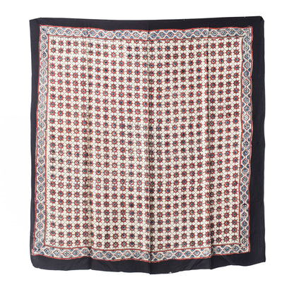 Ajrakh Modal Silk Natural Dye Three Colour Print | 3 Kam | Hand Block Print Scarf  - 1.1 Mtr Length   -  SKU : ID12A01D