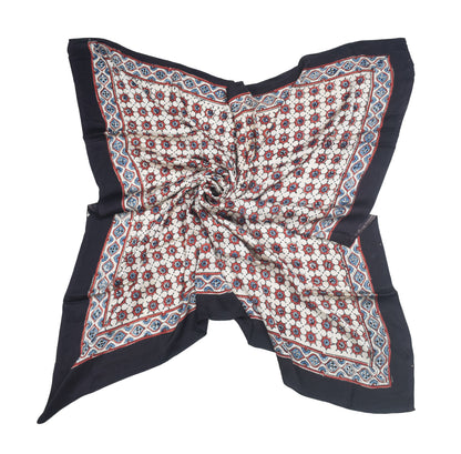 Ajrakh Modal Silk Natural Dye Three Colour Print | 3 Kam | Hand Block Print Scarf  - 1.1 Mtr Length   -  SKU : ID12A01D