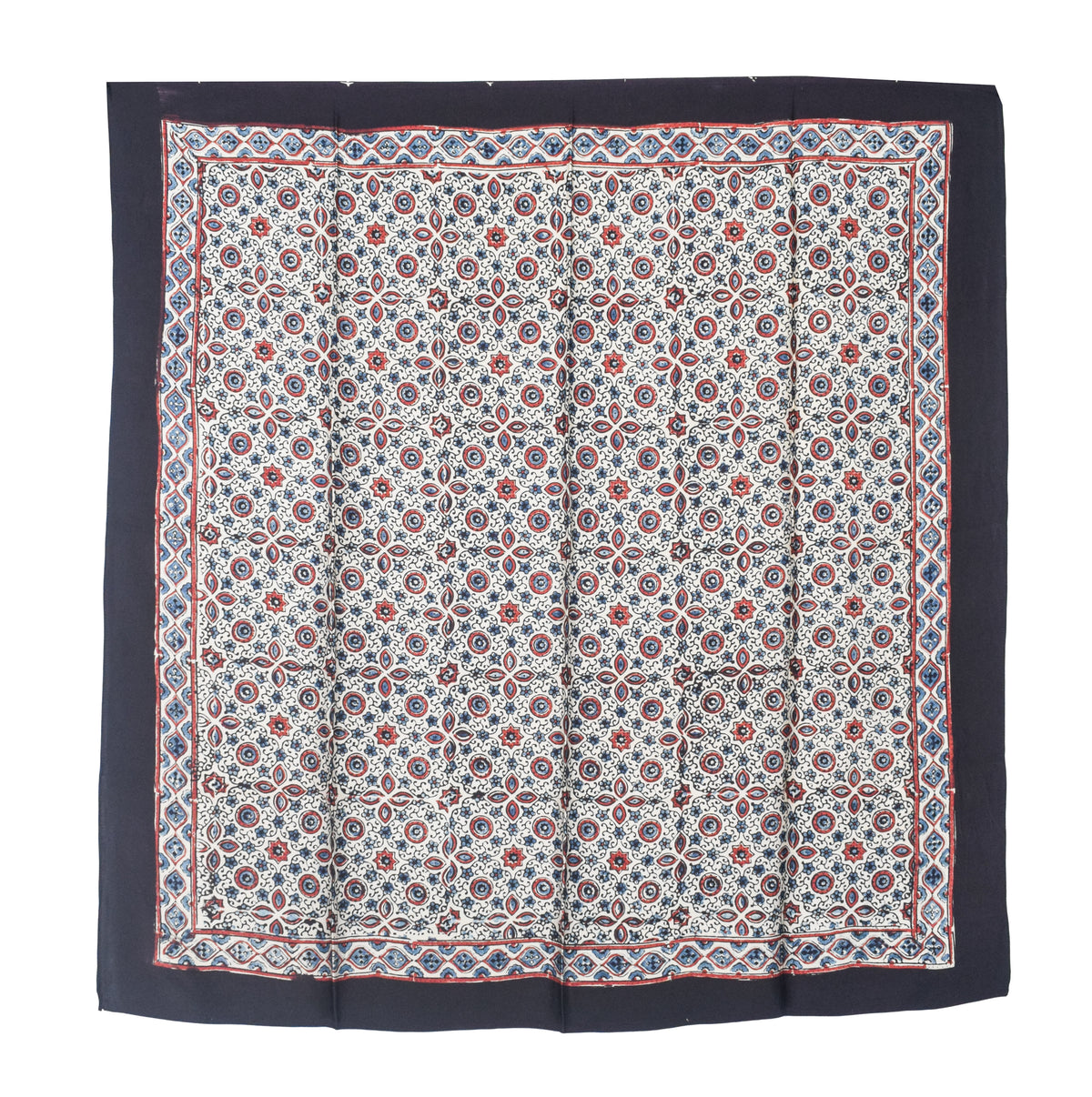Ajrakh Modal Silk Natural Dye Three Colour Print | 3 Kam | Hand Block Print Scarf  - 1.1 Mtr Length   -  SKU : ID12A01H