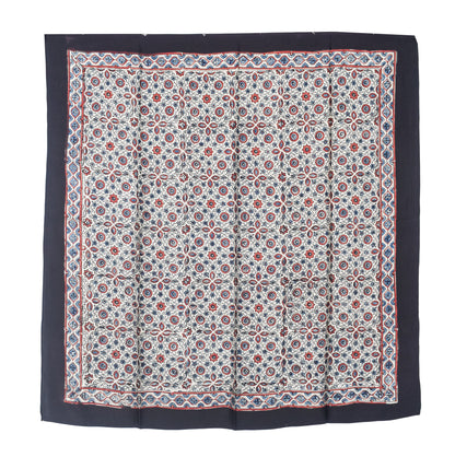 Ajrakh Modal Silk Natural Dye Three Colour Print | 3 Kam | Hand Block Print Scarf  - 1.1 Mtr Length   -  SKU : ID12A01H