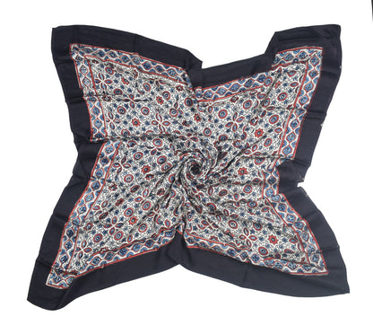 Ajrakh Modal Silk Natural Dye Three Colour Print | 3 Kam | Hand Block Print Scarf  - 1.1 Mtr Length   -  SKU : ID12A01H