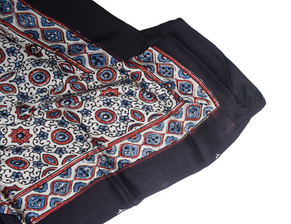 Ajrakh Modal Silk Natural Dye Three Colour Print | 3 Kam | Hand Block Print Scarf  - 1.1 Mtr Length   -  SKU : ID12A01H