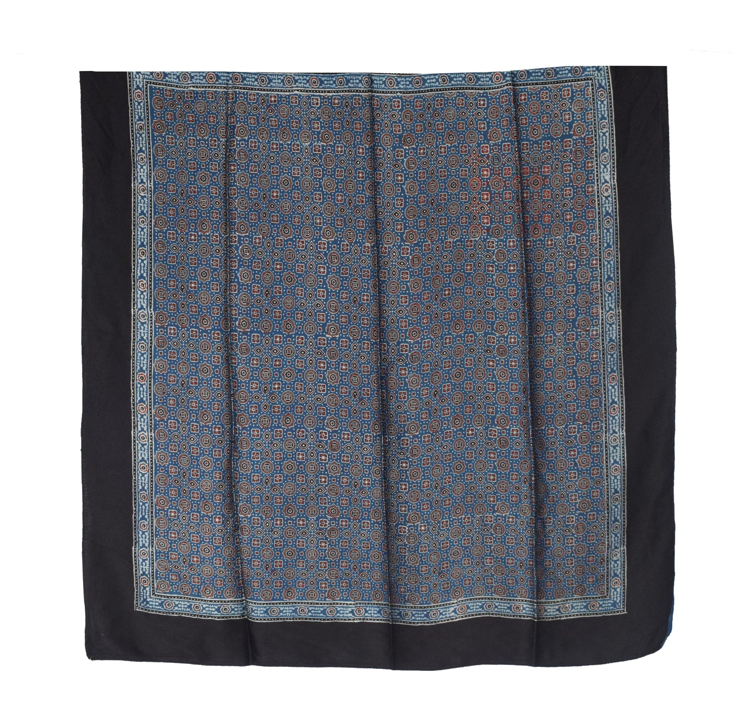 Ajrakh Modal Silk Natural Dye Three Colour Print ( 3 Kam ) Hand Block Print Scarf  - 1.1 Mtr Length   -  SKU : AI11302E