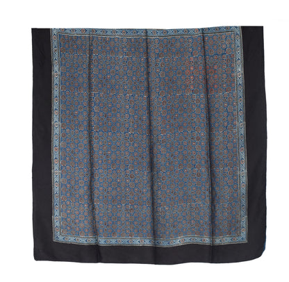 Ajrakh Modal Silk Natural Dye Three Colour Print ( 3 Kam ) Hand Block Print Scarf  - 1.1 Mtr Length   -  SKU : AI11302E