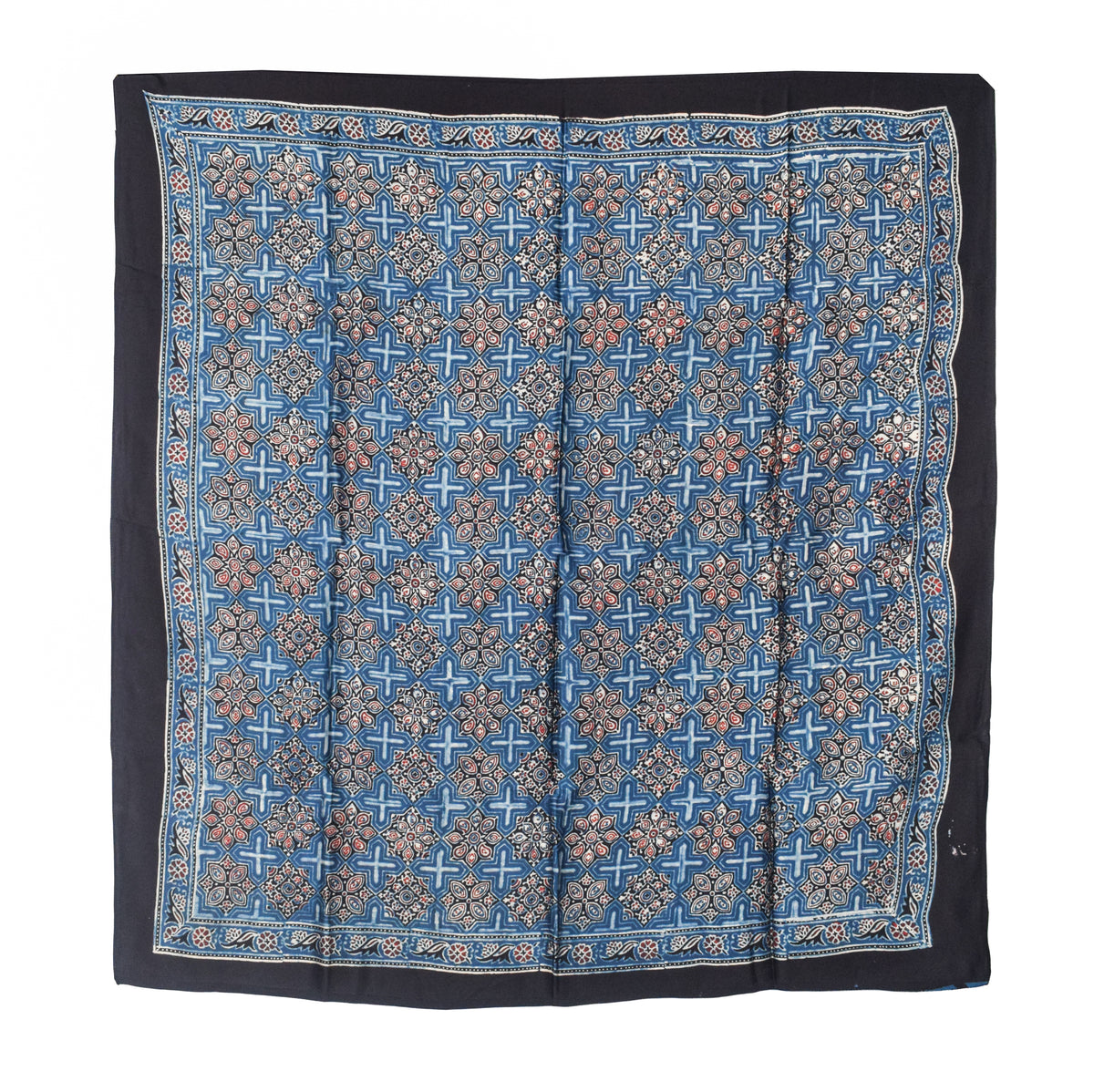 Ajrakh Modal Silk Natural Dye Three Colour Print | 3 Kam | Hand Block Print Scarf  - 1.1 Mtr Length   -  SKU : ID12A01B