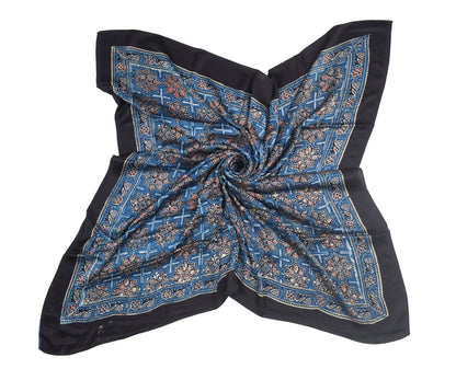 Ajrakh Modal Silk Natural Dye Three Colour Print | 3 Kam | Hand Block Print Scarf  - 1.1 Mtr Length   -  SKU : ID12A01B