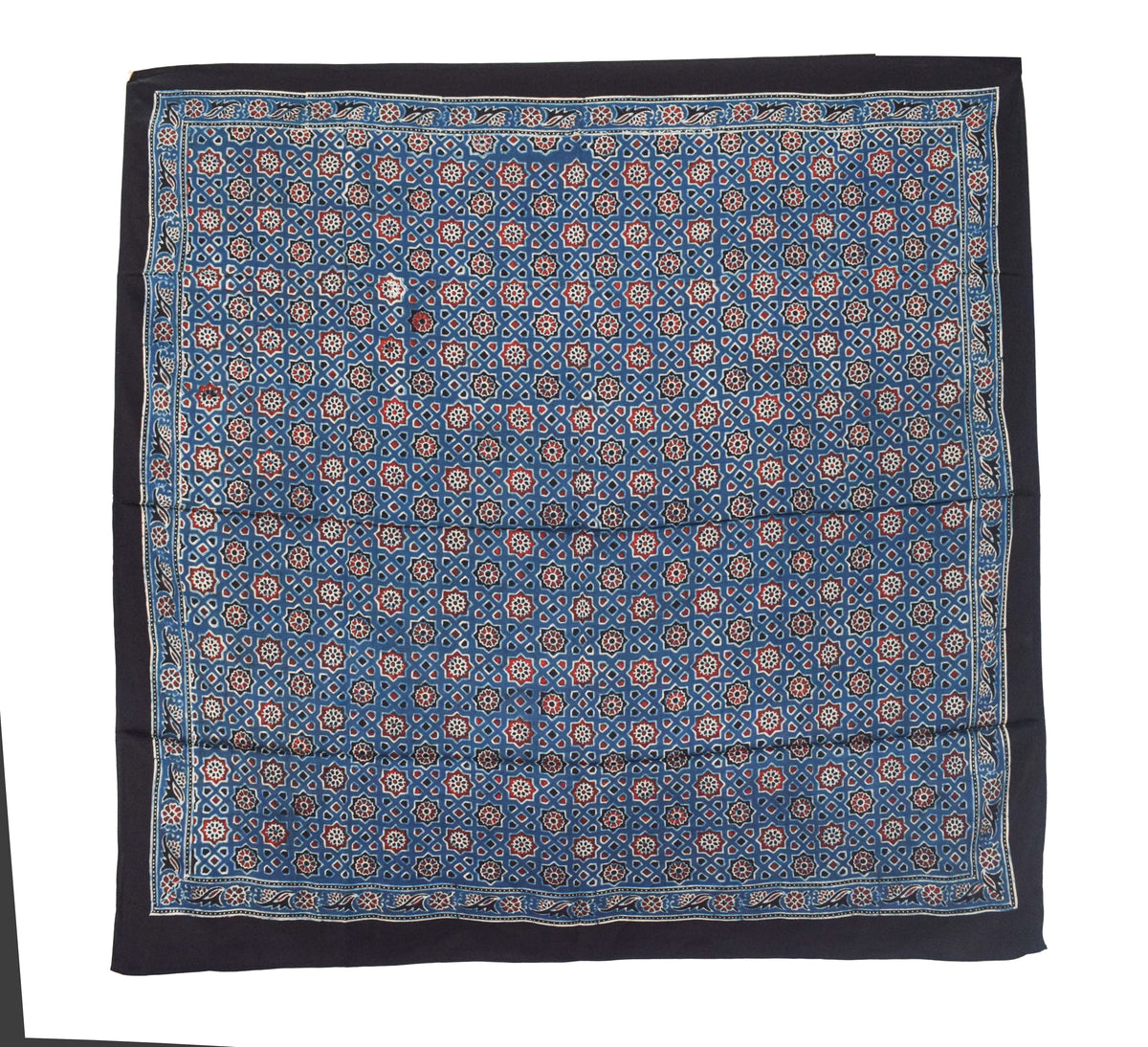 Ajrakh Modal Silk Natural Dye Three Colour Print | 3 Kam | Hand Block Print Scarf  - 1.1 Mtr Length   -  SKU : ID12A01F