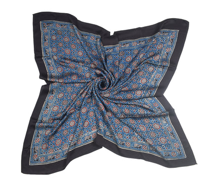 Ajrakh Modal Silk Natural Dye Three Colour Print | 3 Kam | Hand Block Print Scarf  - 1.1 Mtr Length   -  SKU : ID12A01F