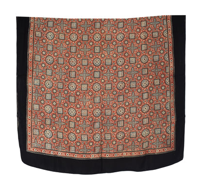 Ajrakh Modal Silk Natural Dye Three Colour Print ( 3 Kam ) Hand Block Print Scarf  - 1.1 Mtr Length   -  SKU : AI11302D