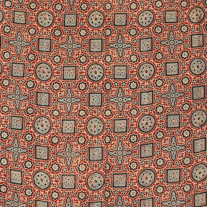 Ajrakh Modal Silk Natural Dye Three Colour Print ( 3 Kam ) Hand Block Print Scarf  - 1.1 Mtr Length   -  SKU : AI11302D