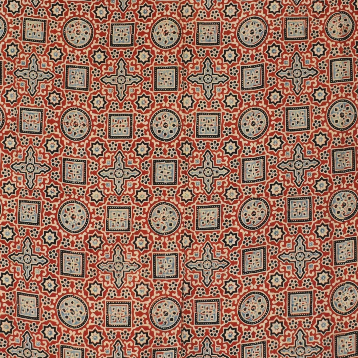 Ajrakh Modal Silk Natural Dye Three Colour Print | 3 Kam | Hand Block Print Scarf  - 1.1 Mtr Length   -  SKU : AI11302D