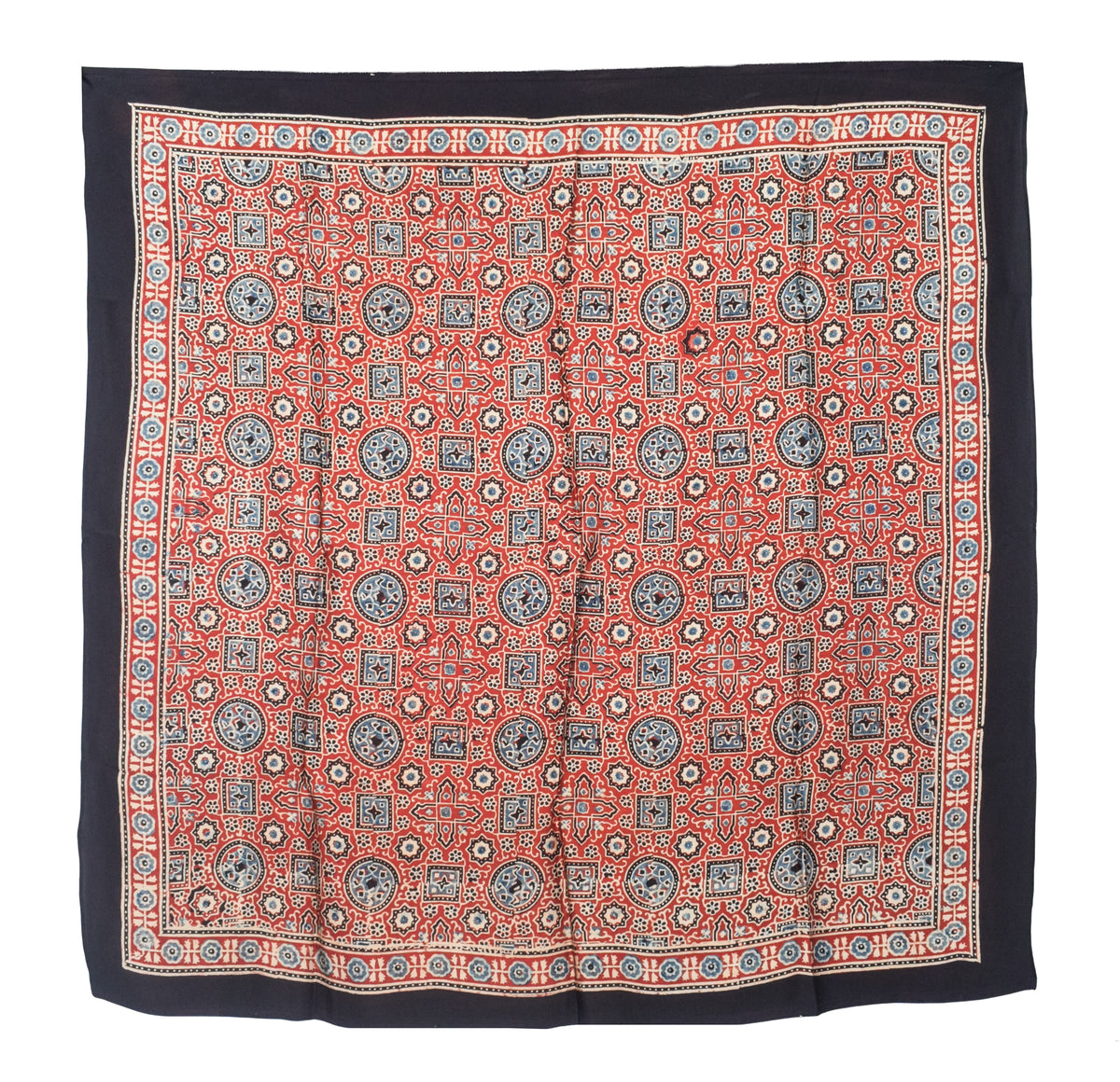 Ajrakh Modal Silk Natural Dye Three Colour Print | 3 Kam | Hand Block Print Scarf  - 1.1 Mtr Length   -  SKU : ID12A01C