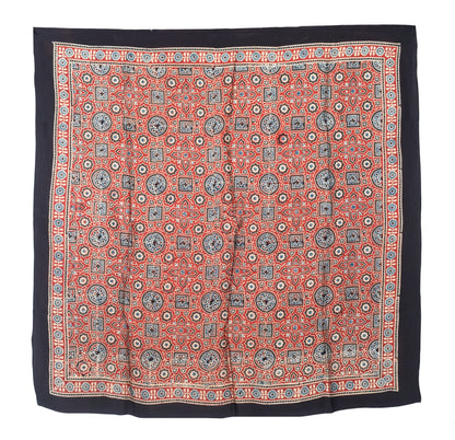 Ajrakh Modal Silk Natural Dye Three Colour Print | 3 Kam | Hand Block Print Scarf  - 1.1 Mtr Length   -  SKU : ID12A01C