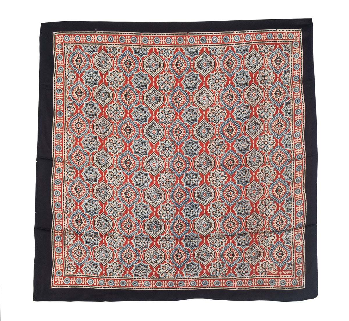 Ajrakh Modal Silk Natural Dye Three Colour Print | 3 Kam | Hand Block Print Scarf  - 1.1 Mtr Length   -  SKU : ID12A01G