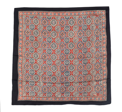 Ajrakh Modal Silk Natural Dye Three Colour Print | 3 Kam | Hand Block Print Scarf  - 1.1 Mtr Length   -  SKU : ID12A01G