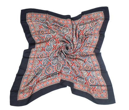 Ajrakh Modal Silk Natural Dye Three Colour Print | 3 Kam | Hand Block Print Scarf  - 1.1 Mtr Length   -  SKU : ID12A01G
