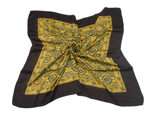 Ajrakh Modal Silk Natural Dye Three Colour Print ( 3 Kam ) Hand Block Print Scarf  - 1.1 Mtr Length   -  SKU : AI11302B