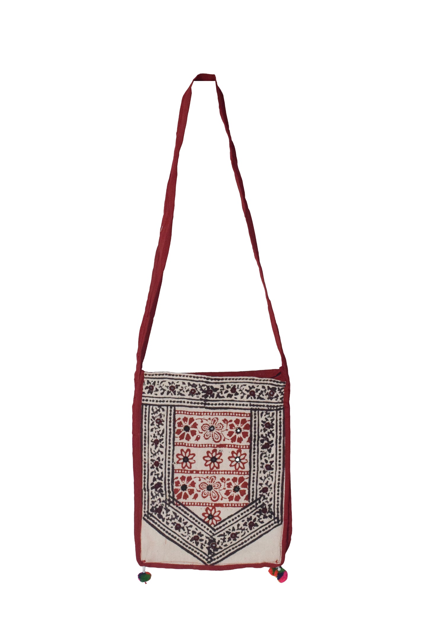 Bela Print Cotton Small Mirror Work Shoulder Bag  - 35 cms Length    -  SKU : KU28C01A