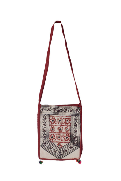 Bela Print Cotton Small Mirror Work Shoulder Bag  - 35 cms Length    -  SKU : KU28C01A