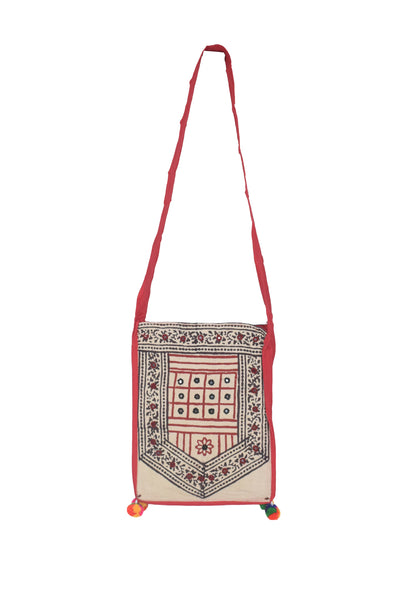 Bela Print Cotton Small Mirror Work Shoulder Bag  - 35 cms Length    -  SKU : KU28C01D