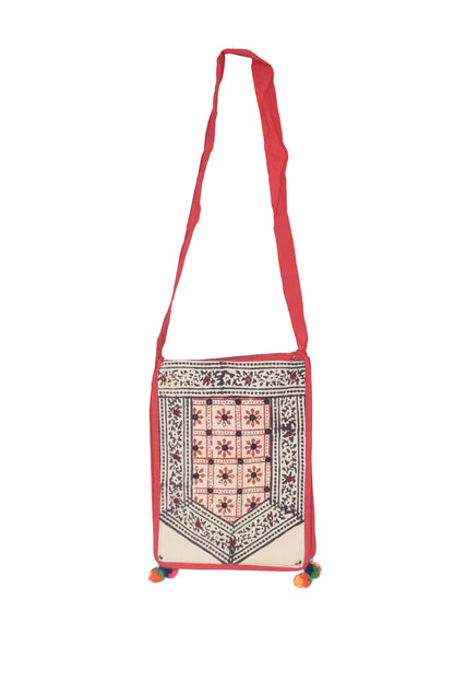 Bela Print Cotton Small Mirror Work Shoulder Bag  - 35 cms Length    -  SKU : KU28C01E