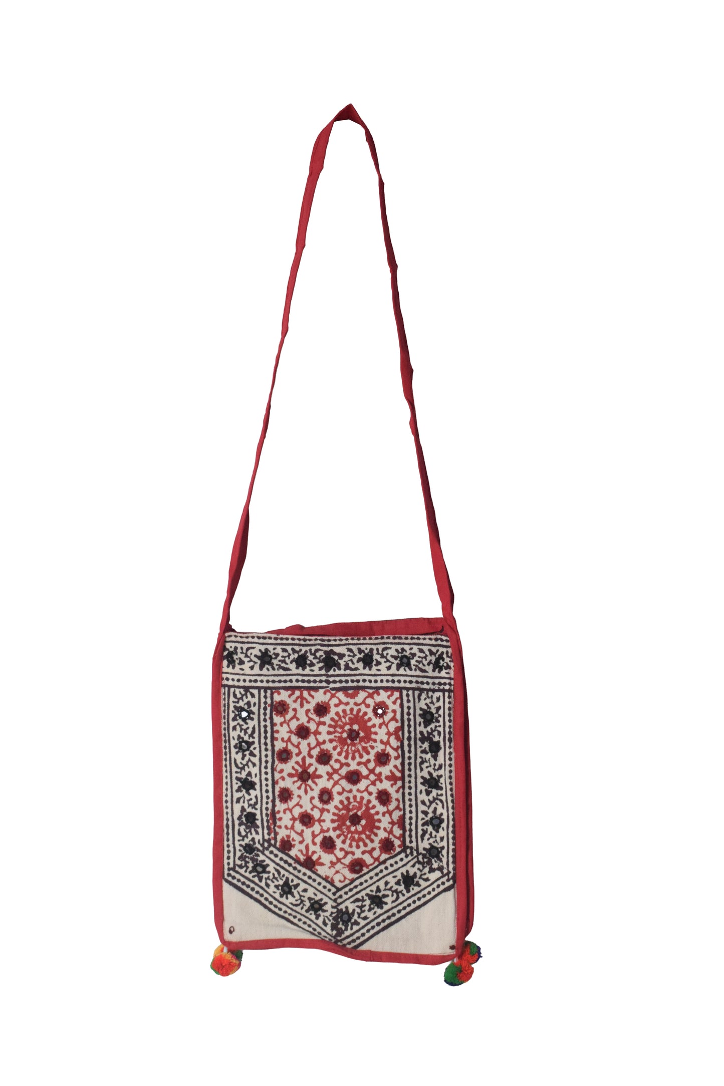 Bela Print Cotton Small Mirror Work Shoulder Bag  - 35 cms Length    -  SKU : KU28C01F