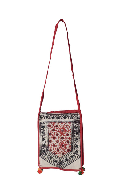 Bela Print Cotton Small Mirror Work Shoulder Bag  - 35 cms Length    -  SKU : KU28C01F