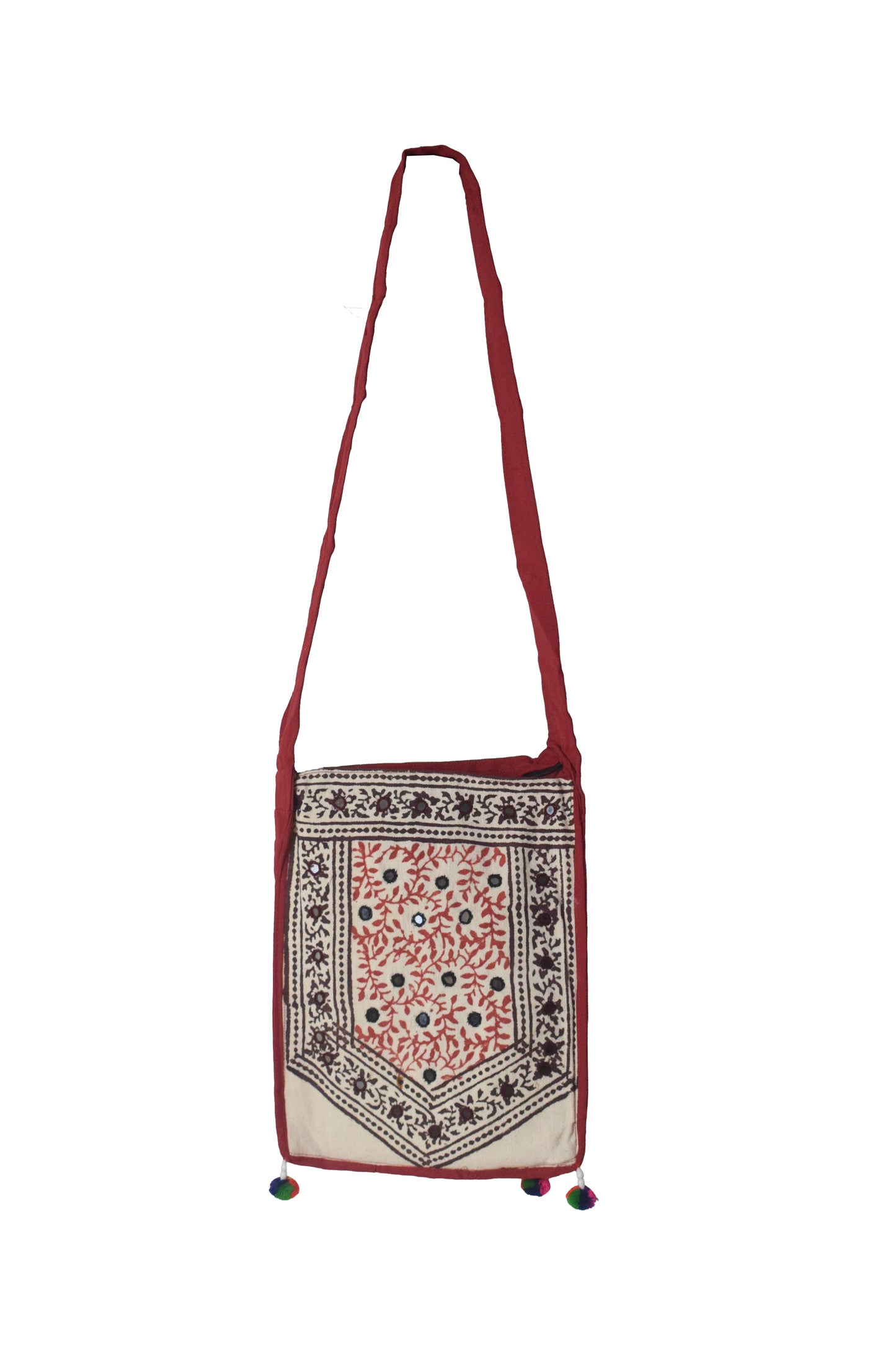 Bela Print Cotton Small Mirror Work Shoulder Bag  - 35 cms Length    -  SKU : KU28C01G