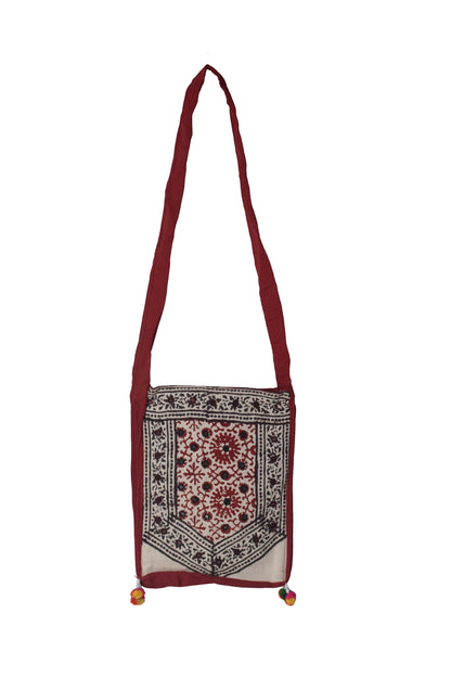 Bela Print Cotton Small Mirror Work Shoulder Bag  - 35 cms Length    -  SKU : KU28C01H