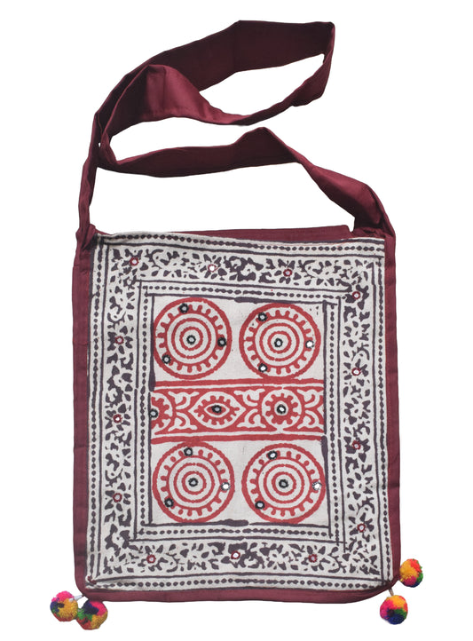 Bela Print Cotton Small Mirror Work Shoulder Bag  - 35 cms Length    -  SKU : KU22501C