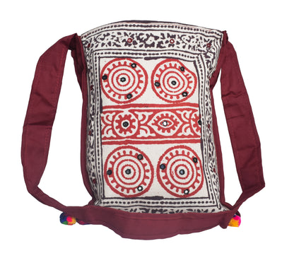 Bela Print Cotton Small Mirror Work Shoulder Bag  - 35 cms Length    -  SKU : KU22501C