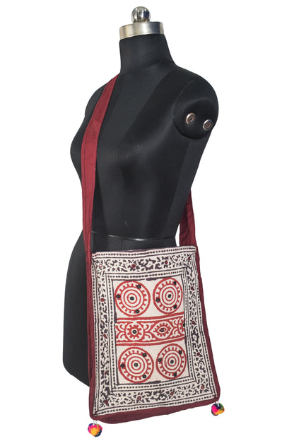Bela Print Cotton Small Mirror Work Shoulder Bag  - 35 cms Length    -  SKU : KU22501C