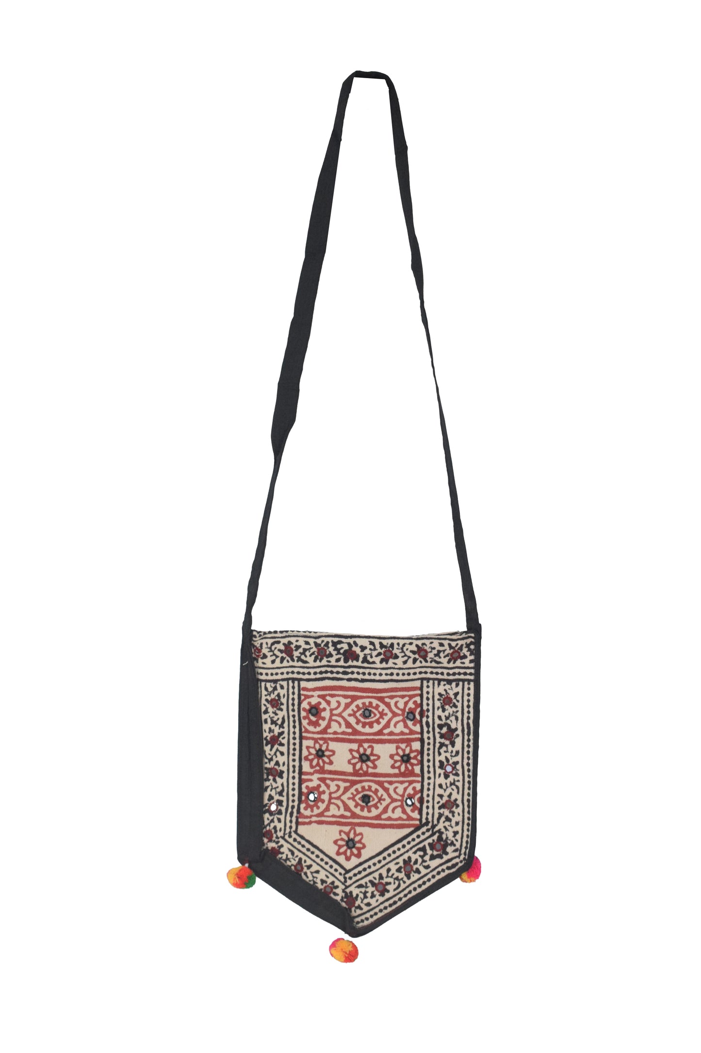 Bela Print Cotton Small Mirror Work Hand Block Print Shoulder Bag  - 33 cms Length    -  SKU : KU28C02B