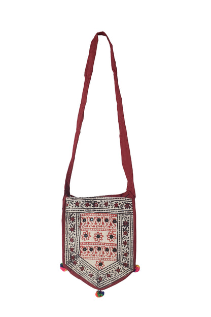 Bela Print Cotton Small Mirror Work Hand Block Print Shoulder Bag  - 33 cms Length    -  SKU : KU28C02F