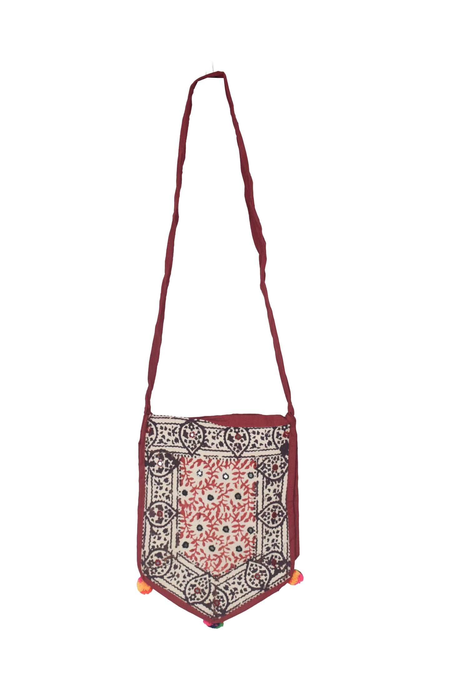 Bela Print Cotton Small Mirror Work Hand Block Print Shoulder Bag  - 33 cms Length    -  SKU : KU28C02G
