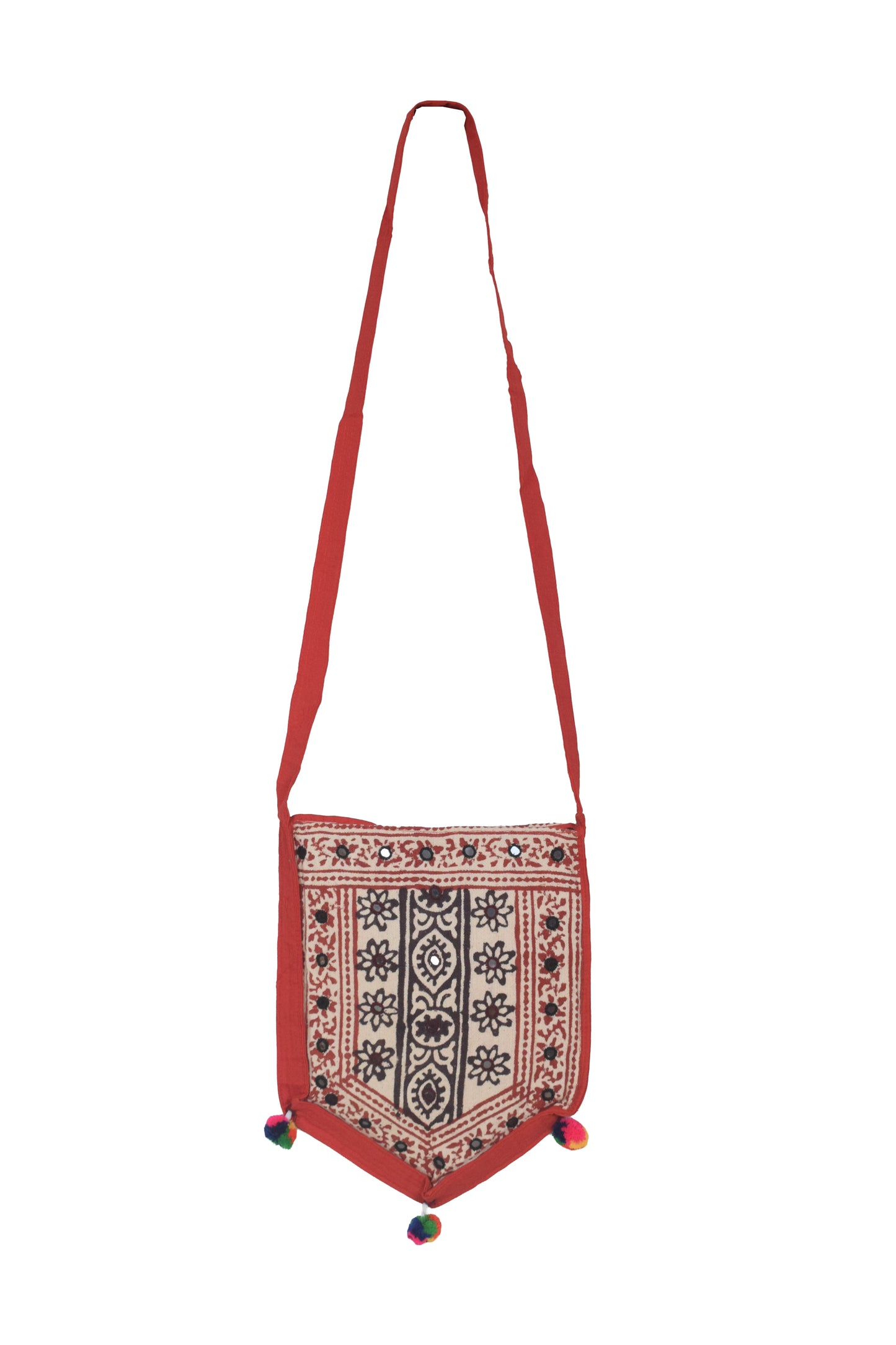 Bela Print Cotton Small Mirror Work Hand Block Print Shoulder Bag  - 33 cms Length    -  SKU : KU28C02H