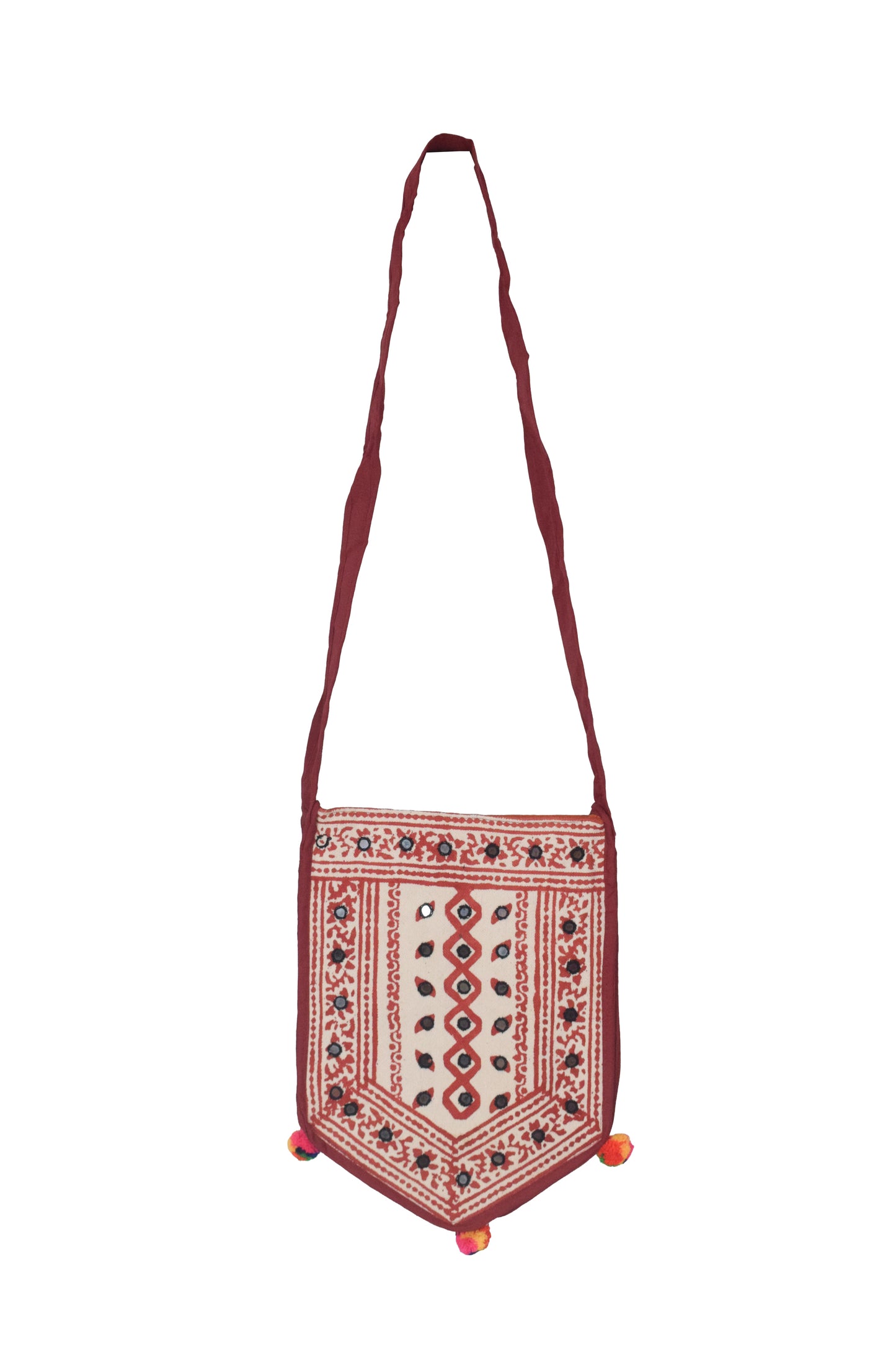 Bela Print Cotton Small Mirror Work Hand Block Print Shoulder Bag  - 33 cms Length    -  SKU : KU28C02I