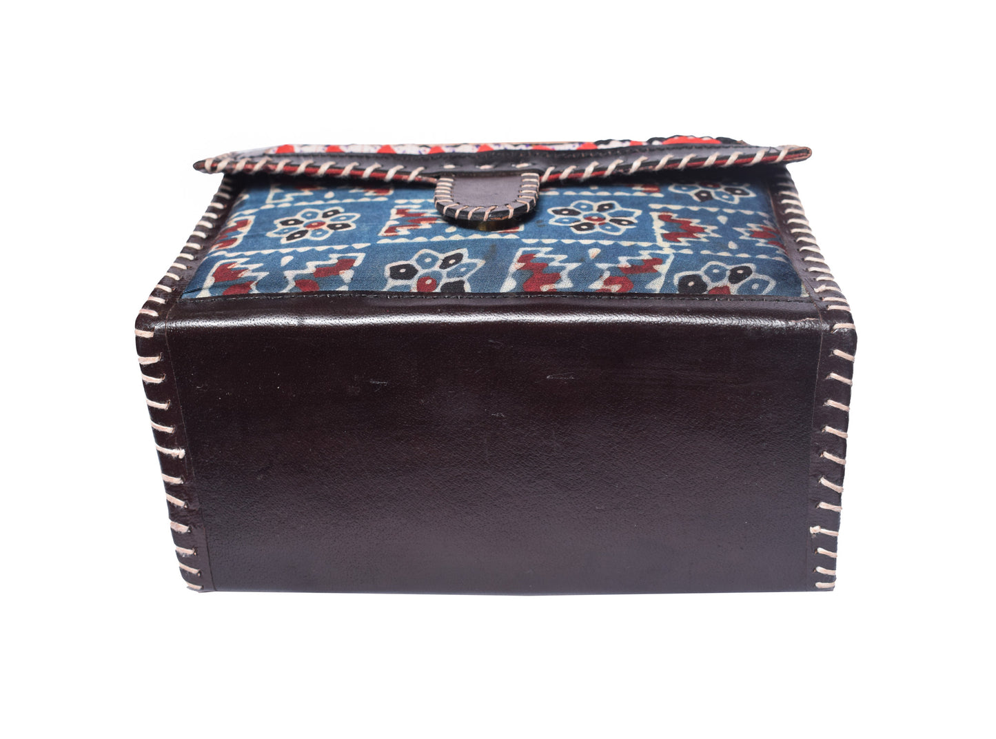 Ajrakh Pure Leather Hand Embroidery Sling Bag  Leather Art with Mashru Silk   -  SKU: AB25801K