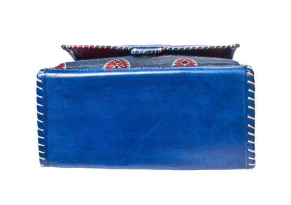 Ajrakh Pure Leather Hand Embroidery Sling Bag  Leather Art with Mashru Silk   -  SKU: AB25801H