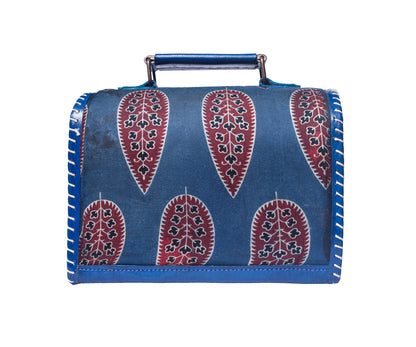 Ajrakh Pure Leather Hand Embroidery Sling Bag  Leather Art with Mashru Silk   -  SKU: AB25801R
