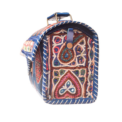 Ajrakh Pure Leather Hand Embroidery Sling Bag  Leather Art with Mashru Silk   -  SKU: AB25801R