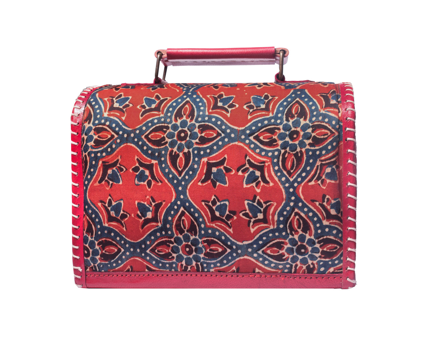 Ajrakh Pure Leather Hand Embroidery Sling Bag  Leather Art with Mashru Silk   -  SKU: AB25801B