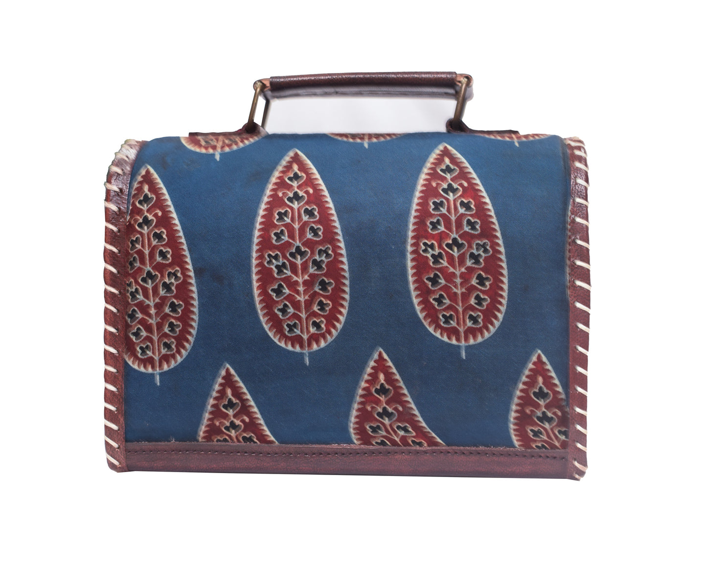 Ajrakh Pure Leather Hand Embroidery Sling Bag  Leather Art with Mashru Silk   -  SKU: AB25801V