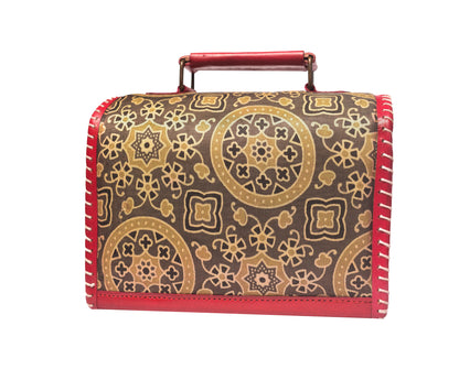 Ajrakh Pure Leather Hand Embroidery Sling Bag  Leather Art with Mashru Silk   -  SKU: AB25801C