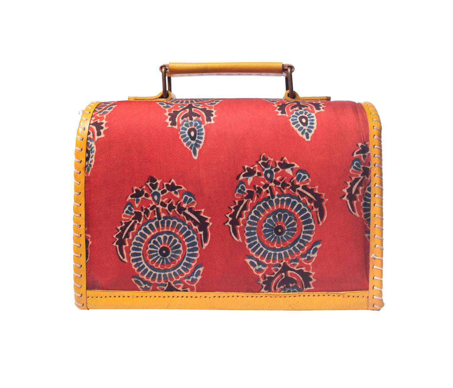Ajrakh Pure Leather Hand Embroidery Sling Bag  Leather Art with Mashru Silk   -  SKU: AB25801E