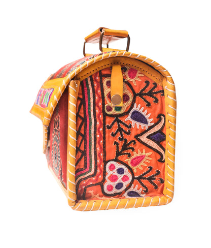 Ajrakh Pure Leather Hand Embroidery Sling Bag  Leather Art with Mashru Silk   -  SKU: AB2580AC