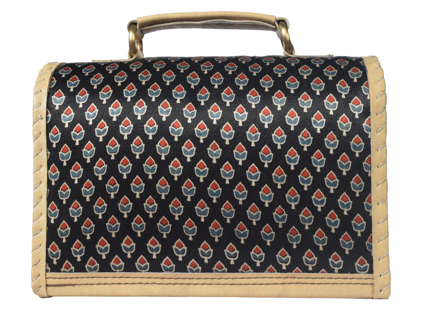 Ajrakh Rexine Hand Embroidered Mirror Work Sling Bag  - 16 cms Length    -  SKU : AB28501D